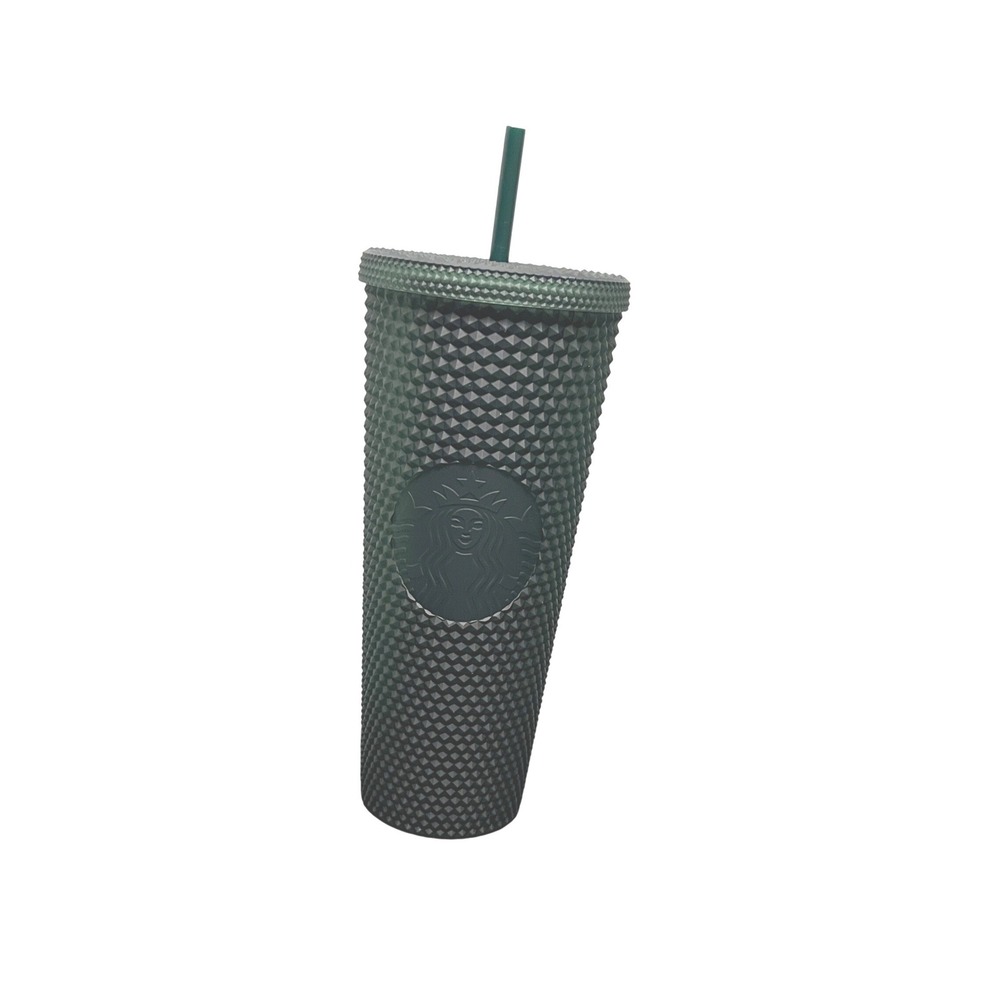 Starbucks Venti 24 oz Matte Forest Green Studded Spiked Cup Tumbler‎ W Straw